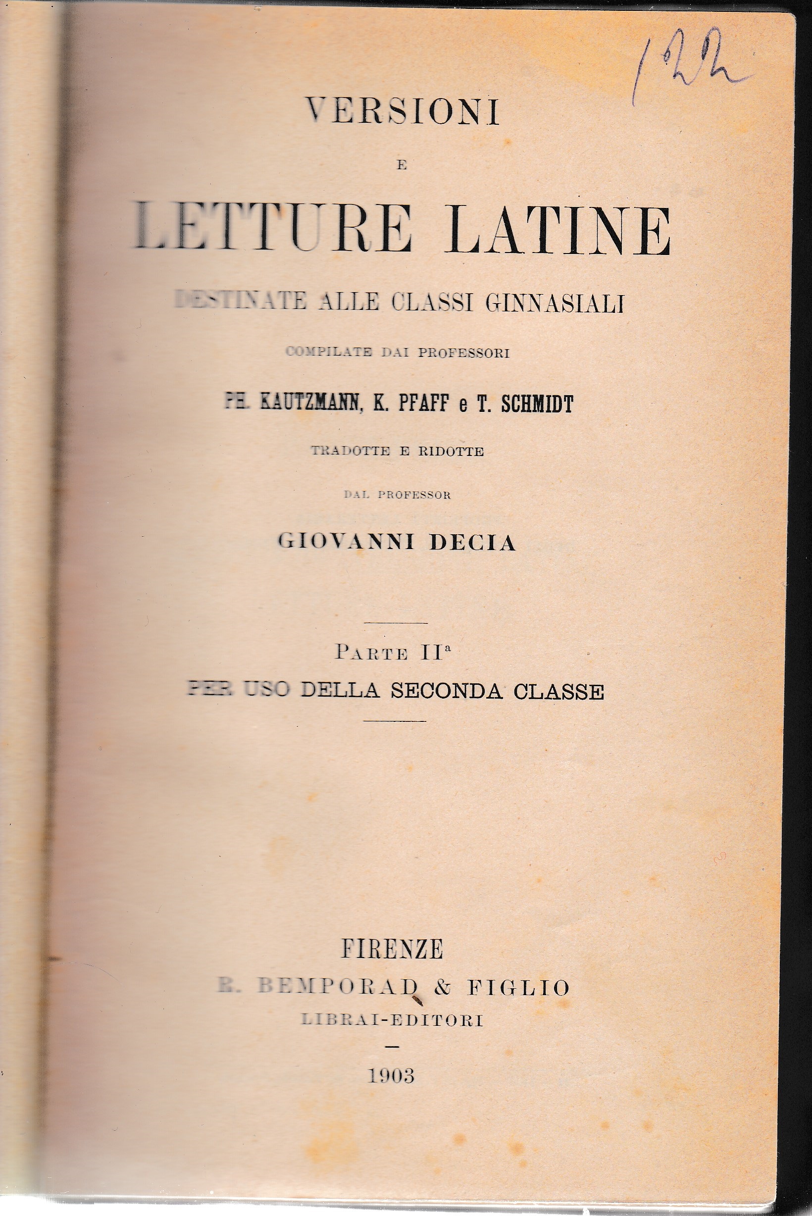 Versioni e letture latine destinate alle classi ginnasiali