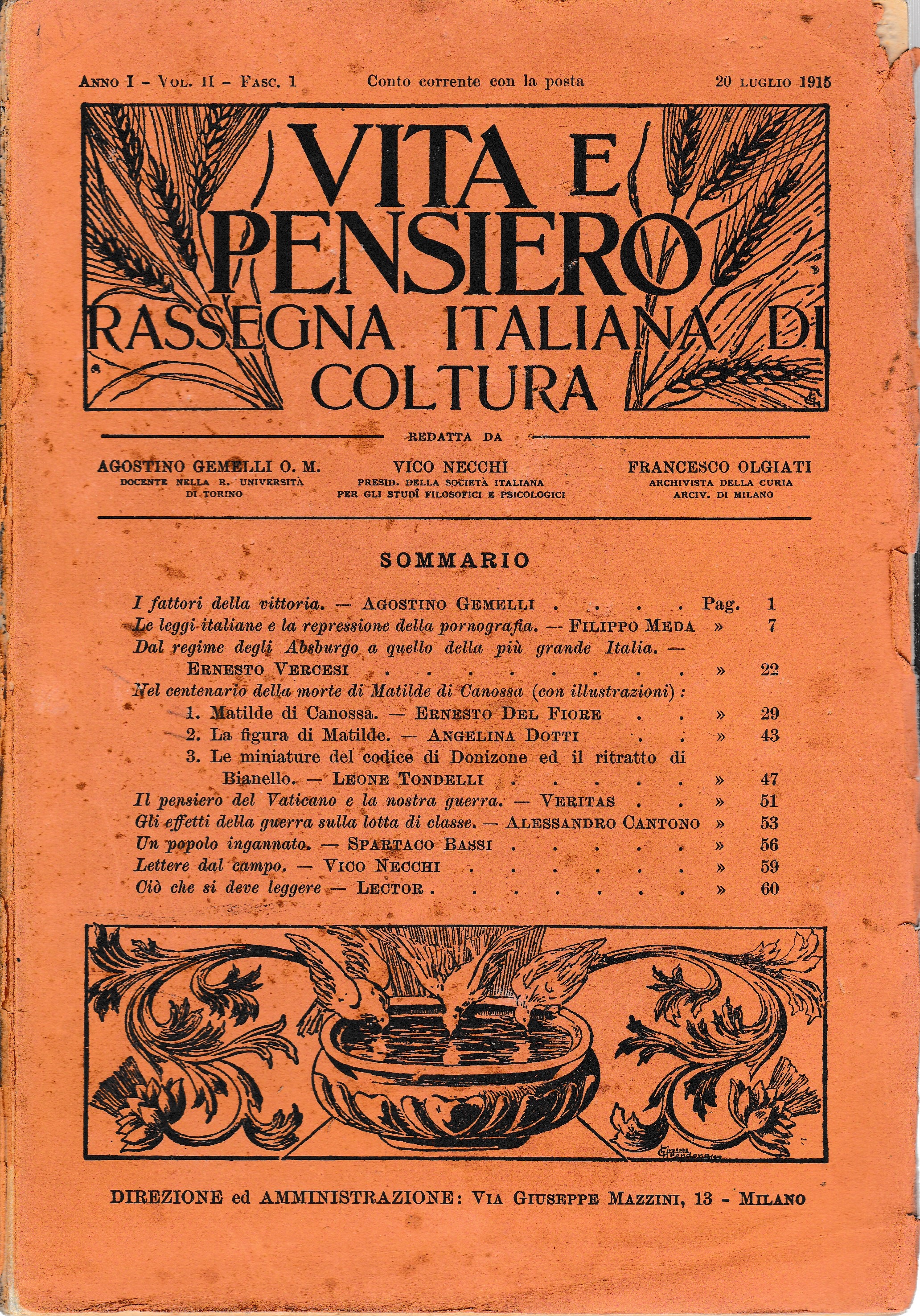 Vita e pensiero. Rassegna italiana di coltura anno I - …