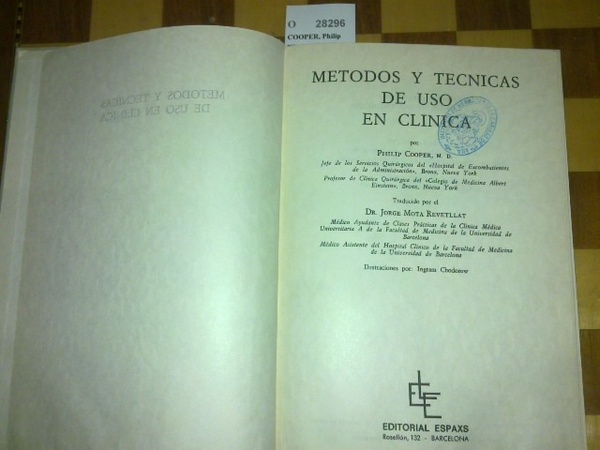METODOS Y TECNICAS DE USO EN CLINICA por ---. Trad. …