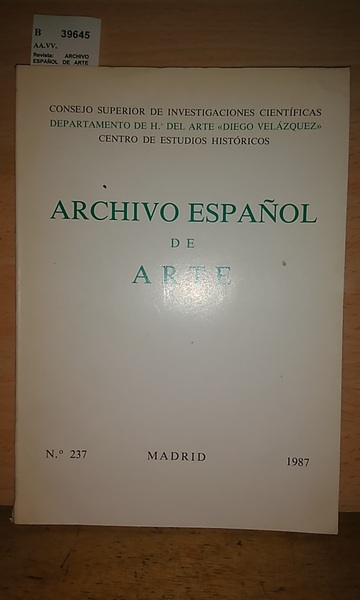 Revista: ARCHIVO ESPAÑOL DE ARTE Nº 237. 1987
