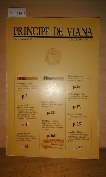 Revista: PRINCIPE DE VIANA. NUMERO 180. enero-abril 1987