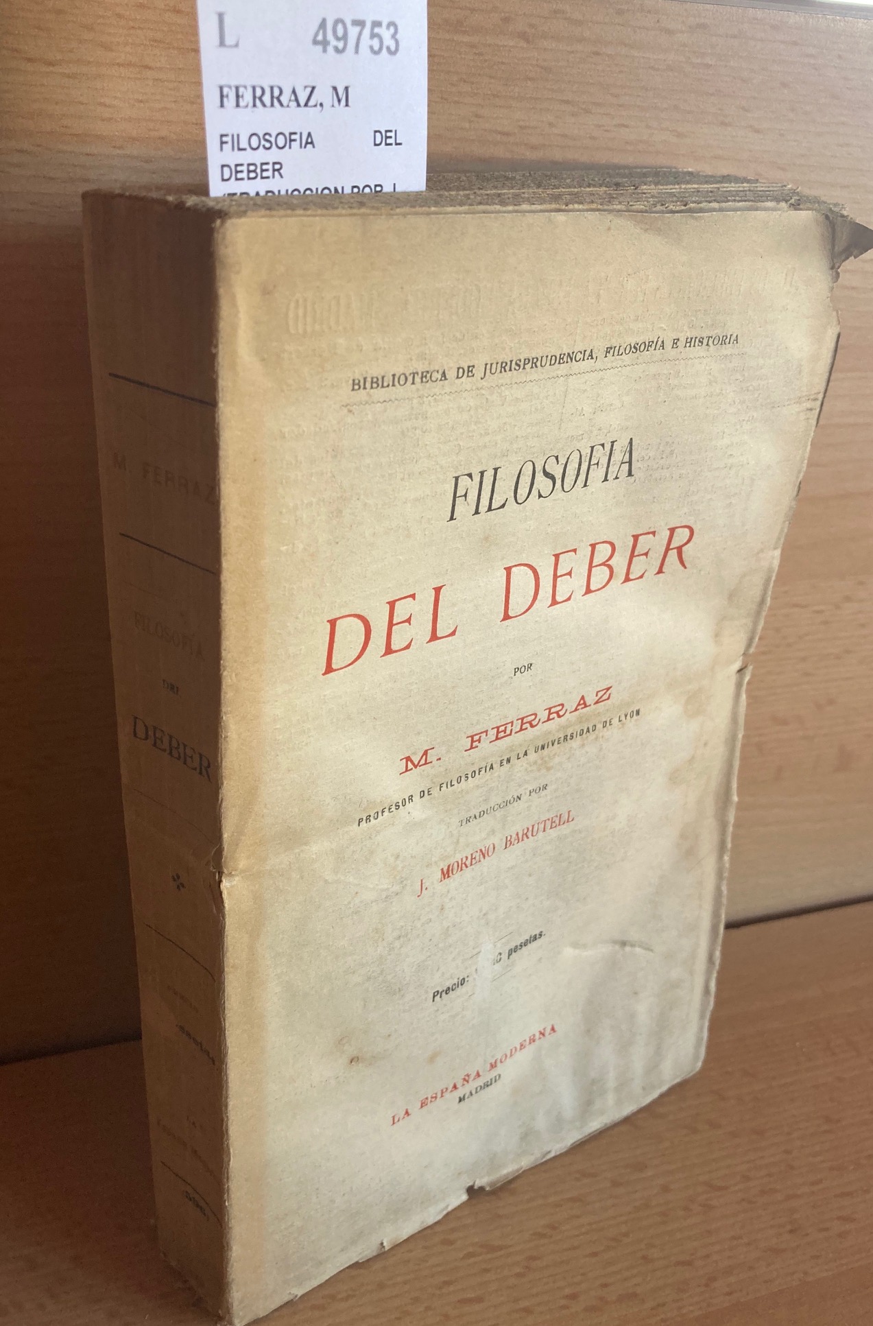 FILOSOFIA DEL DEBER (TRADUCCION POR J. MORENO BARUTELL)