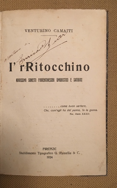 I' rRitocchino. Novissimi sonetti fiorentineschi umoristici e satirici.