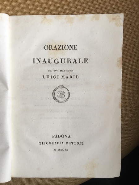 Orazioni inaugurale del Cav professore Luigi Mabil.