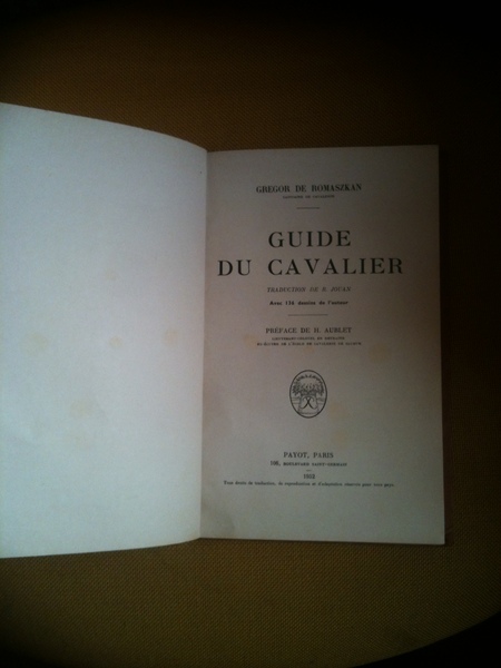 Guide du Cavalier. Preface de H Aublet.