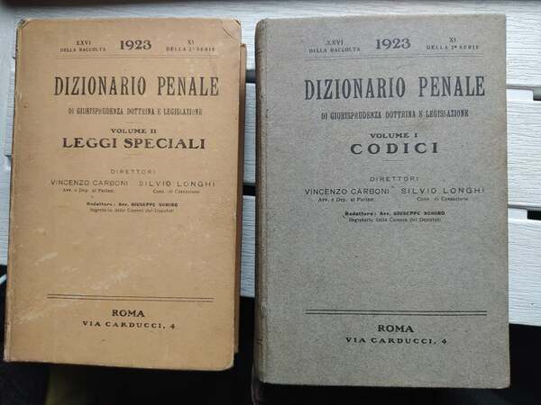 Dizionario Penale di Giurisprudenza Dottrina e Legislazione, 2 Voll. CODICI …