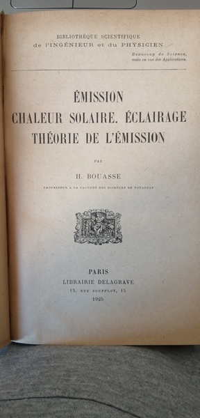 Emission chaleur solaire. Eclairage theorie de l'emission