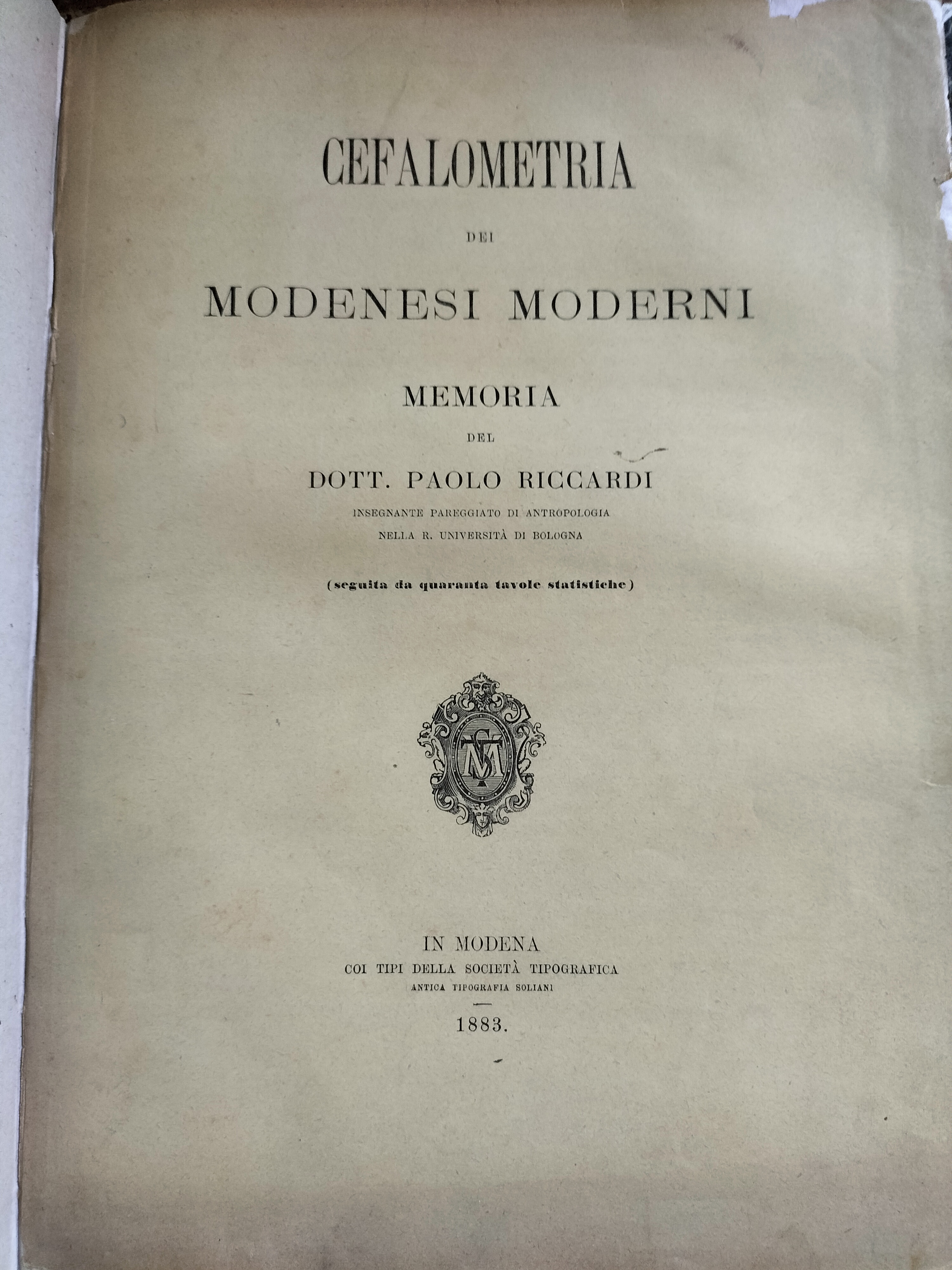 CEFALOMETRIA DEI MODENESI MODERNI memoria del dott. Paolo Riccardi 1883