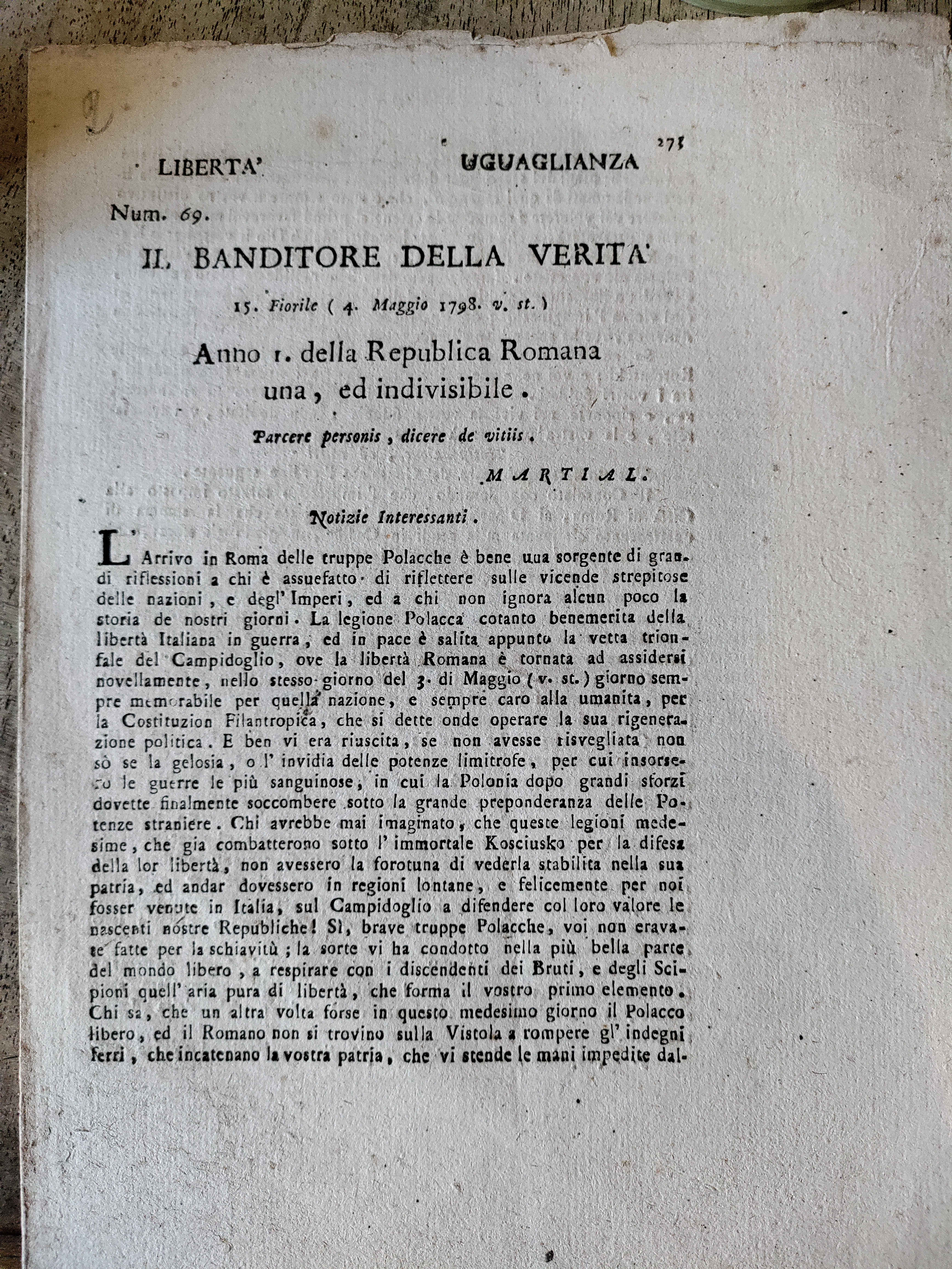 IL BANDITORE DELLA VERITA', num. 69, maggio 1798