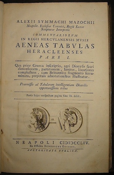 Commentariorum in Regii Herculanensis Musei Aeneas Tabulas Heracleenses. Pars I …