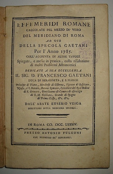 Effemeridi romane calcolate pel mezzo dì vero del meridiano di …