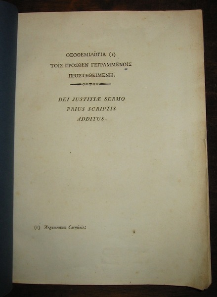 Theothemilogia. Dei justitiae sermo prius scriptis additus
