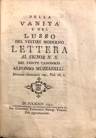 Della vanità e del lusso del vestire moderno. Lettera al …