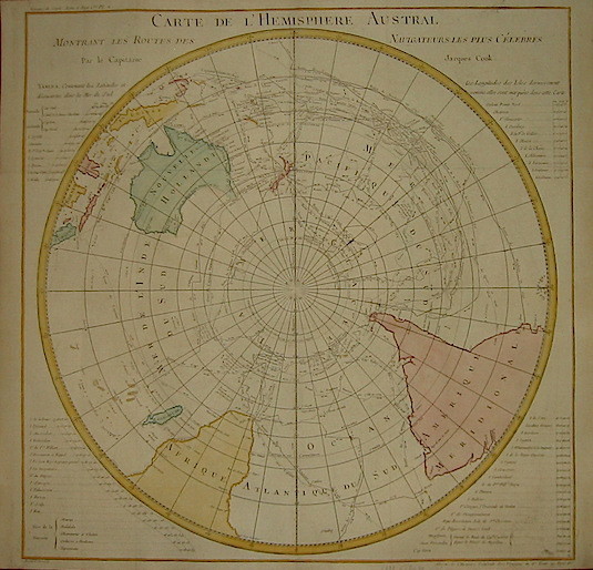 Carte de l’Hemisphere Austral montrant les routes des navigateurs les …