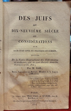 Des Juifs au dix-neuvieme siecle ou considerations sur leur etat …