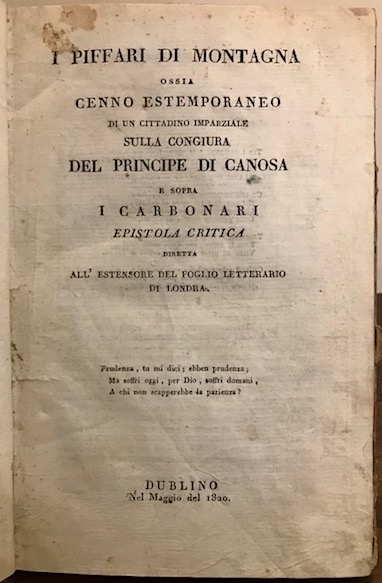 I piffari di montagna ossia cenno estemporaneo di un cittadino …