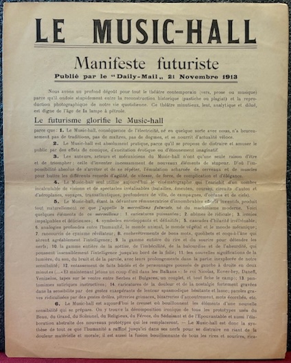 Le Music-hall. Manifeste futuriste publié par le ‘Daily-Mail’ 21 Novembre …