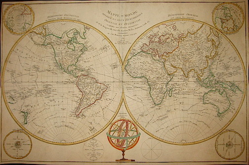 Mappe-Monde divisée en deux Hemispheres Oriental et Occidental assujetties aux …