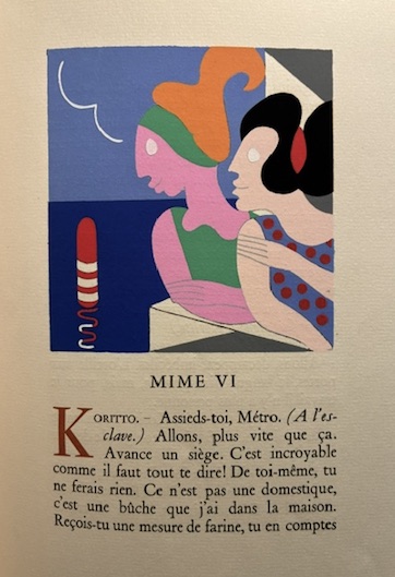 Mimes d’Herondas. Traduits en language populaire par Jacques Dyssord. Avec …