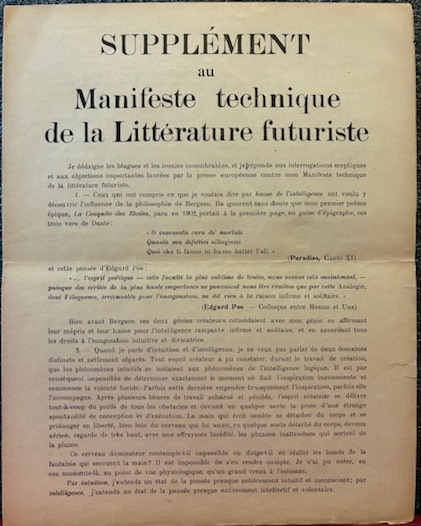 Supplement au Manifeste technique de la Litterature Futuriste