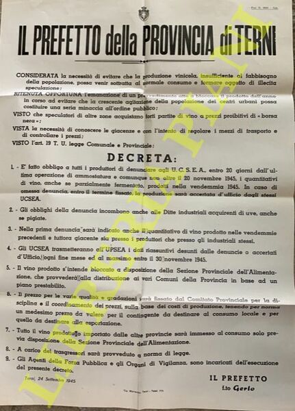 Obbligo di denuncia della produzione vinicola.