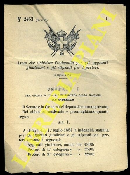 Legge che stabilisce l'indennità per gli aggiunti giudiziari e gli …