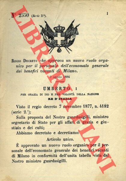 Regio Decreto che approva un nuovo ruolo organico per il …