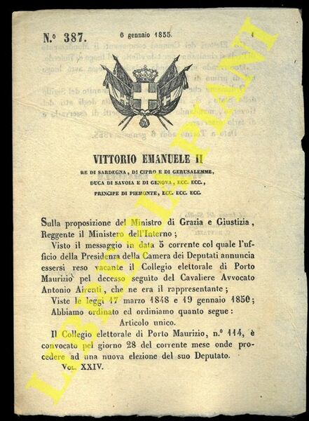Decreto che convoca il Collegio elettorale di Porto Maurizio per …