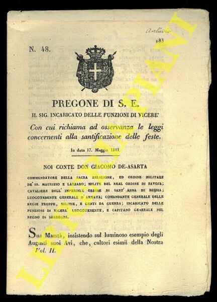 Pregone con cui si richiama ad osservanza le leggi concernenti …