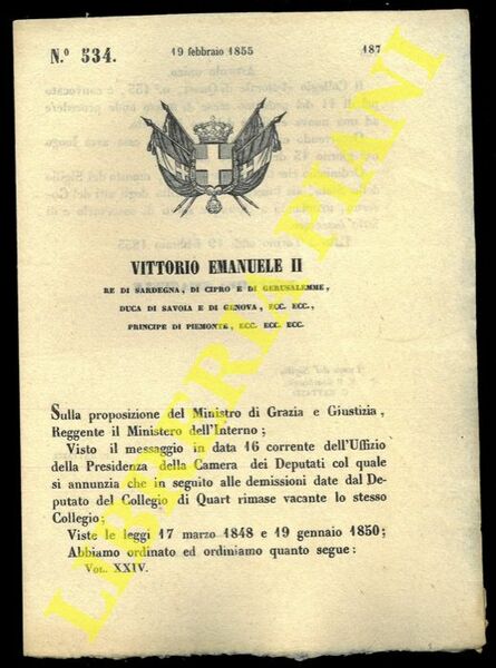 Decreto che convoca il Collegio elettorale di Quart per l'elezione …