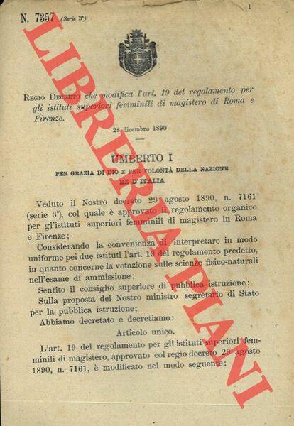 Regio Decreto che modifica l'articolo 19 del regolamento per gli …
