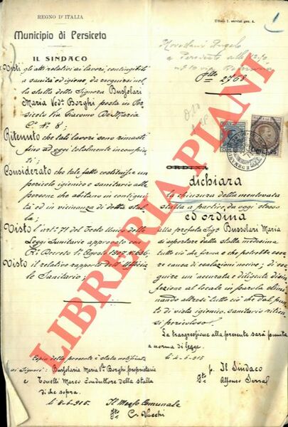 Il Sindaco ordina la immediata chiusura della stalla della Signora …