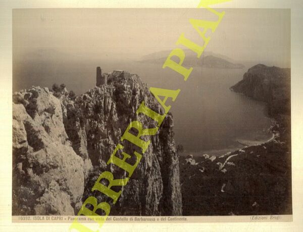 Capri. Panorama con Castello di Barbarossa e vista del continente.
