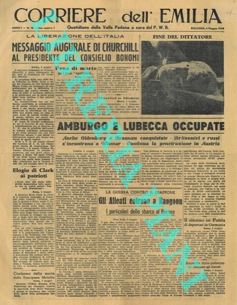 Messaggio di Churchill al Presidente Bonomi.