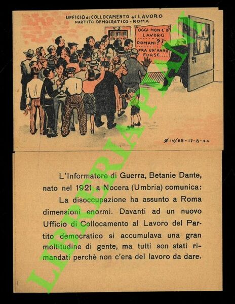 Ufficio di Collocamento al Lavoro. Partito Democratico. Roma.