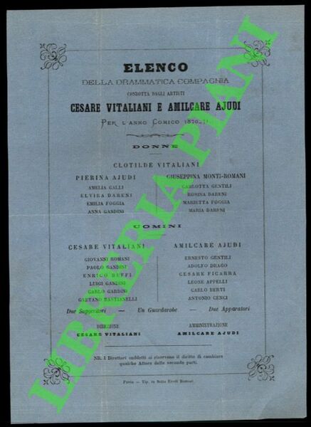 Elenco della Drammatica Compagnia Cesare Vitaliani e Amilcare Ajudi per …