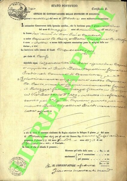 Palazzo Caprara in via Barberia a Bologna ed un predio …