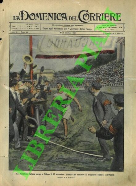 L'arrivo del vincitore Losi nella maratona con traguardo all'Arena.