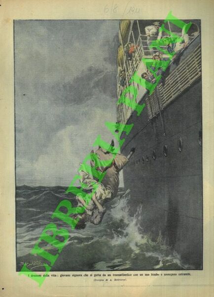Giovane signora si getta da un transatlantico col suo bambino.