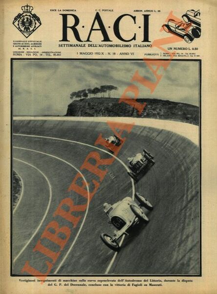 RACI. 1932. Settimanale Settimanale dell'automobilismo italiano.