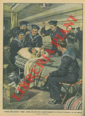 Marinai della corazzata "Napoli" attorno alla culla d'una orfanella dissepolta …