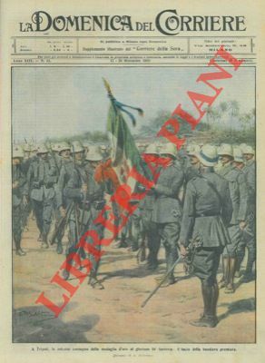 Medaglia d'oro all'84° Fanteria a Tripoli: bacio della bandiera premiata.