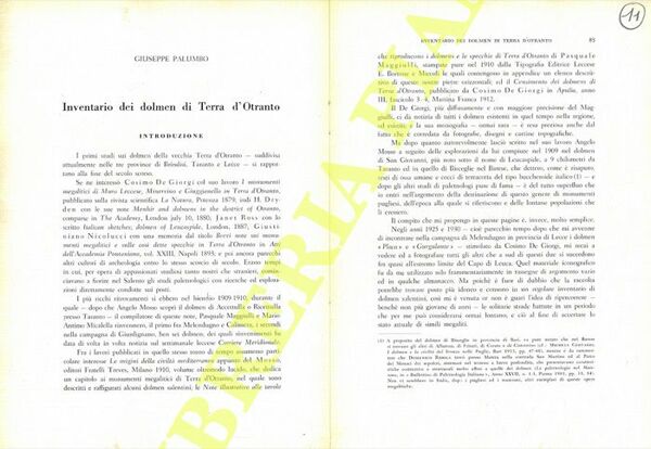 Inventario dei dolmen di Terra d'Otranto.