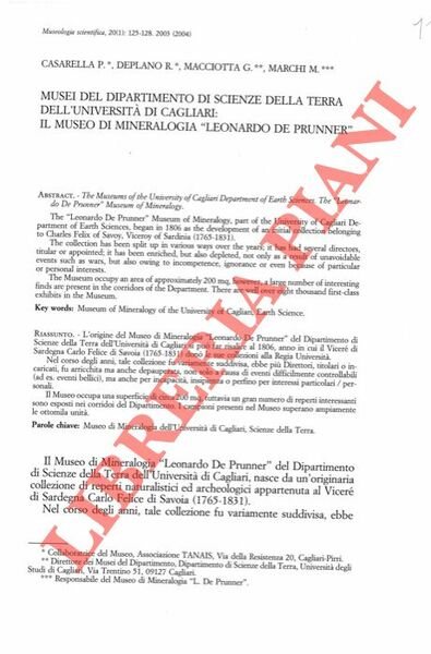 Musei del Dipartimento di Scienze della Terra dell'Università di Cagliari: …