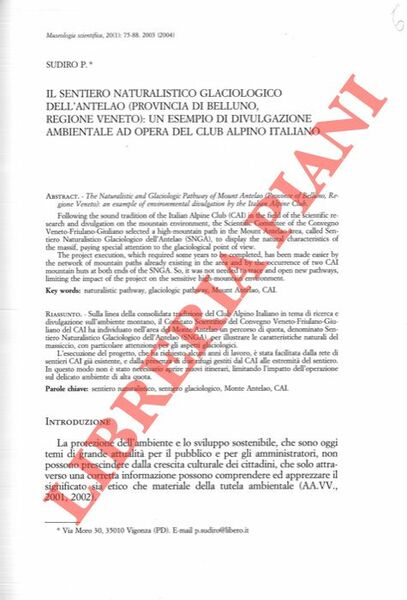 Il sentiero naturalistico glaciologico dell'Antelao (Provincia di Belluno, Regione Veneto) …