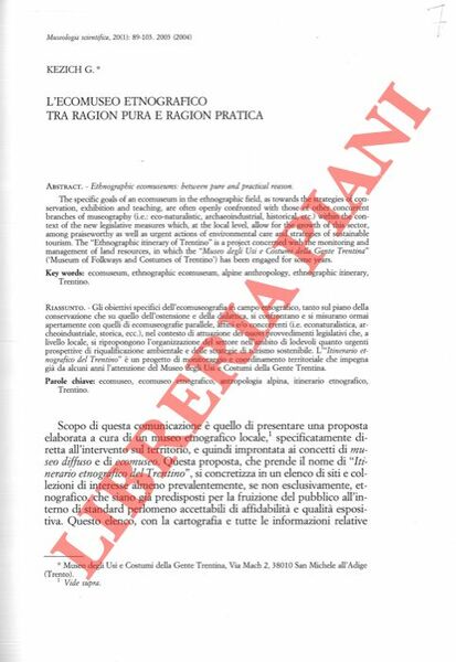L'ecomuseo etnografico tra ragion pura e ragion pratica.