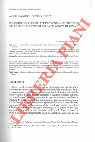 Uno studio sulle collezioni tecnico-scientifiche nelle scuole superiori della provincia …