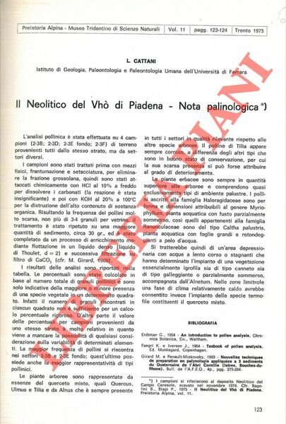 Il neolitico del Vhò di Piadena. Nota palinologica.