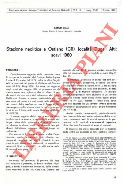 Stazione neolitica a Ostiano (CR), località Dugali Alti: 1980.