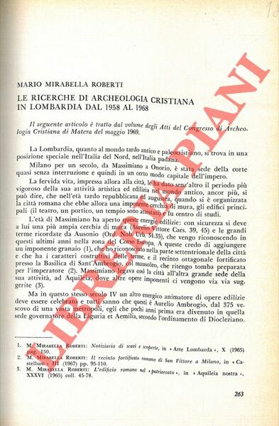 Le ricerche di archeologia cristiana in Lombardia.